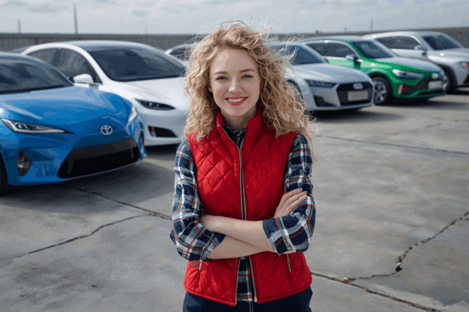 “Fleet Optimization – A fleet manager standing confidently in front of modern vehicles, representing efficient fleet management in 2025.”