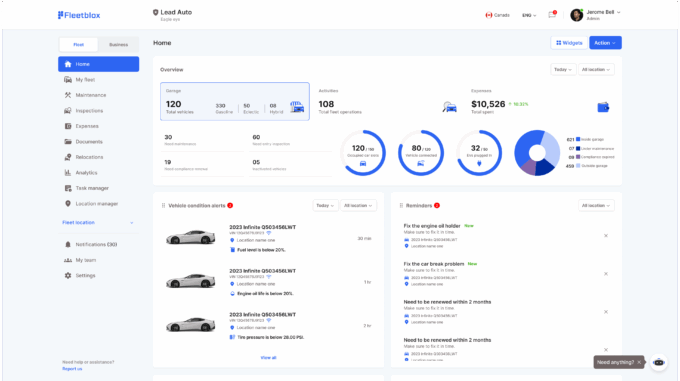Fleetblox AI-powered fleet management dashboard showing real-time fleet visibility and predictive analytics.